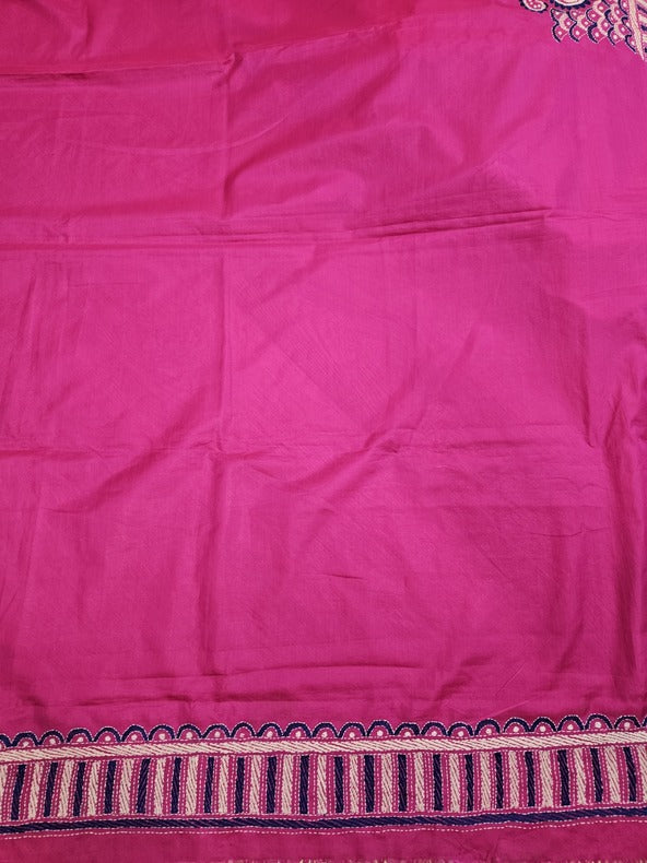 Magenta | Luxurious Pure Silk Saree Featuring Hand Embroidery Kanth Stitch Balaram Saha