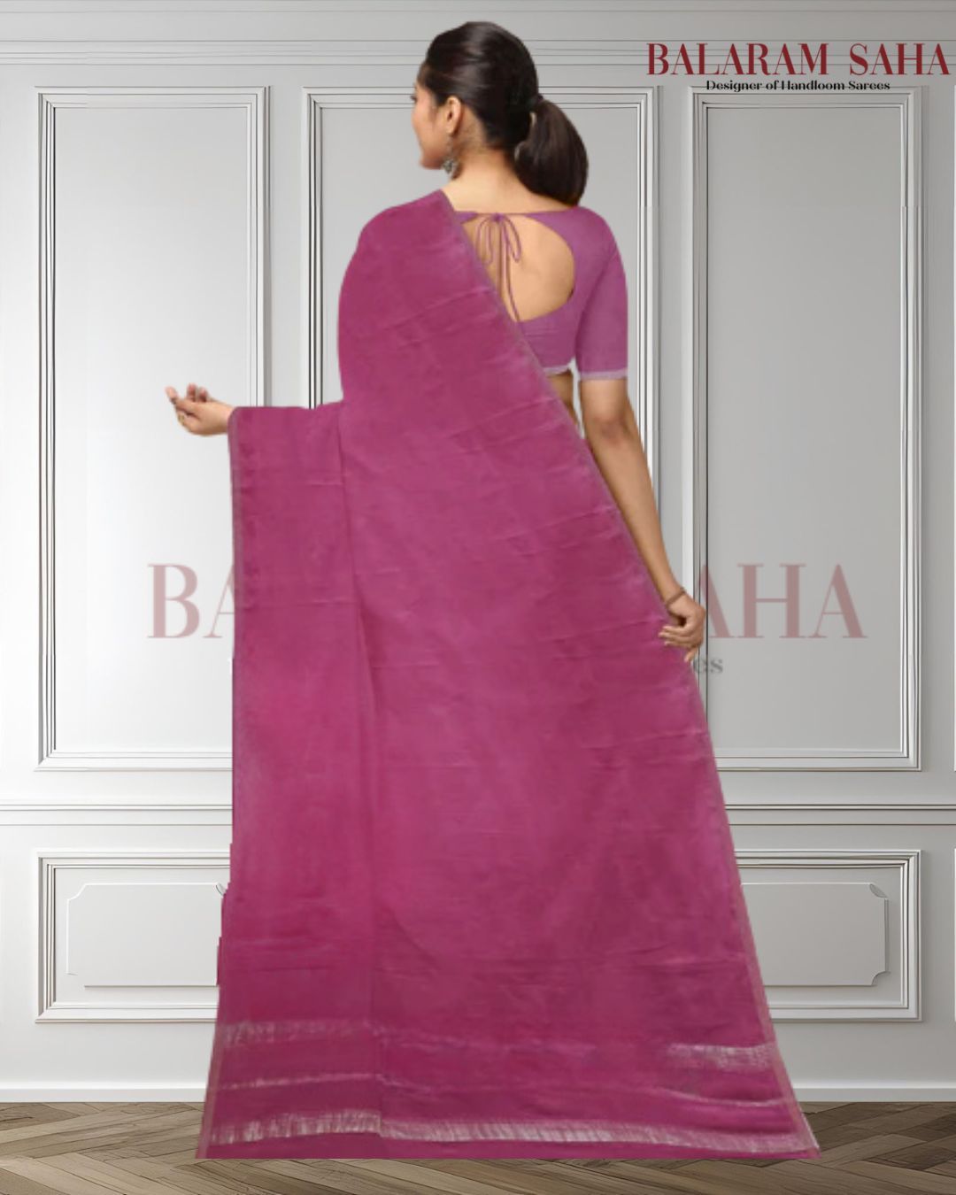 Magenta Best Quality Soft Handloom Mul Cotton Saree With Silver Border Balaram Saha  https://www.rakuten.co.jp/