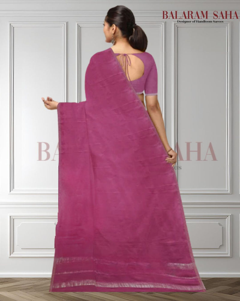 Magenta Best Quality Soft Handloom Mul Cotton Saree With Silver Border Balaram Saha  https://www.rakuten.co.jp/