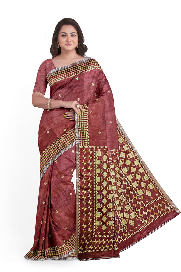 Maroon & Beige Handwoven Premium Katan Silk Jamdani Saree (jamdani saree, jamdani sarees, cotton jamdani saree, jamdani cotton saree, handloom cotton saree, balaram saha online, jamdani saree online, soft jamdani saree, katan silk, silk saree)   https://www.cloudflare.com/