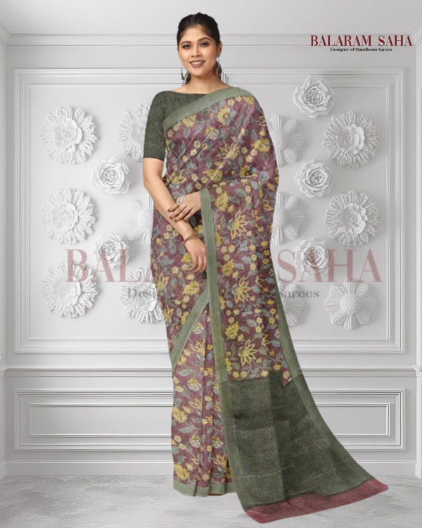 Maroon & Green Handloom Premium Linen Printed Saree Balaram Saha  https://issuu.com/