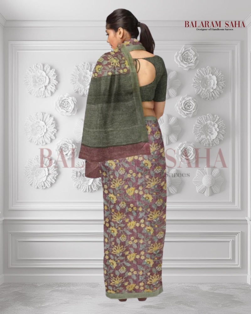 Balaram Saha: Maroon & Green Handloom Premium Linen Printed Saree Balaram Saha  https://www.slideshare.net/https://www.ig.com.br/