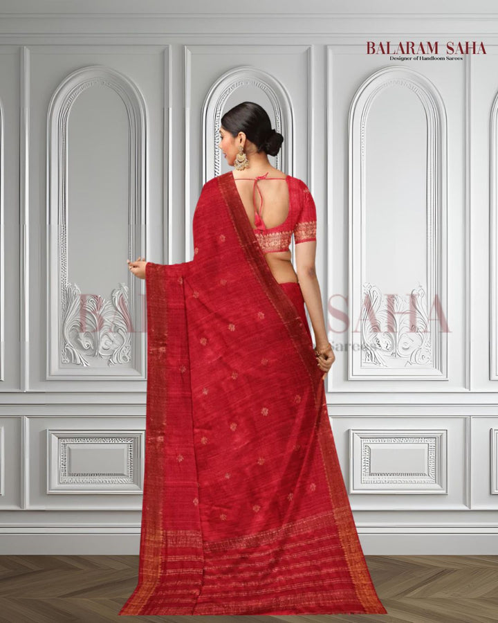 Red Soft Handloom premium Matka Silk Saree With Zari Border Balaram Saha