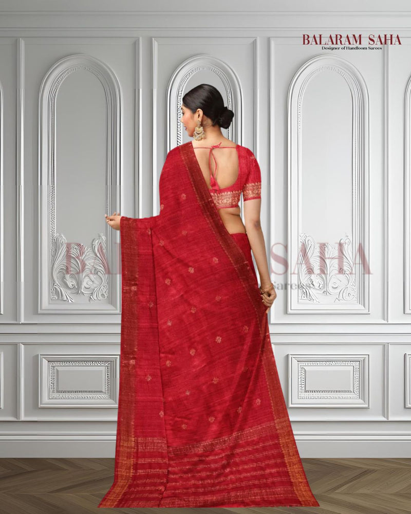 Red Soft Handloom premium Matka Silk Saree With Zari Border Balaram Saha