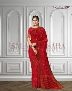 Red Soft Handloom premium Matka Silk Saree With Zari Border Balaram Saha