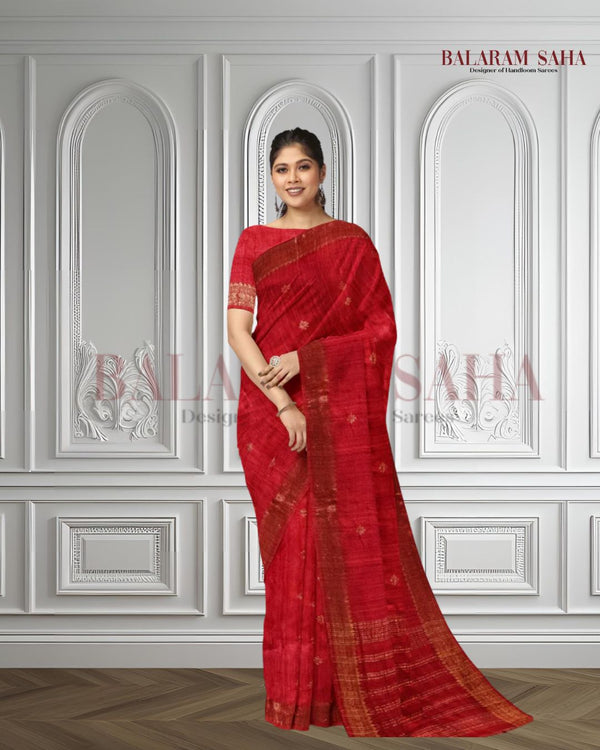 Red Soft Handloom premium Matka Silk Saree With Zari Border Balaram Saha