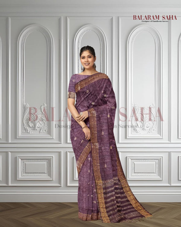 Crater Brown Soft Handloom Primium Matka Silk Saree With Zari Border Balaram Saha