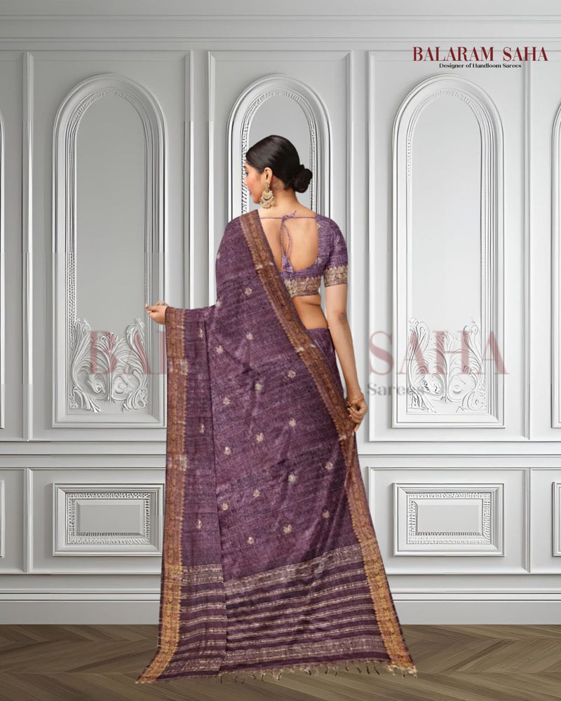 Crater Brown Soft Handloom  premium Matka Silk Saree With Zari Border Balaram Saha