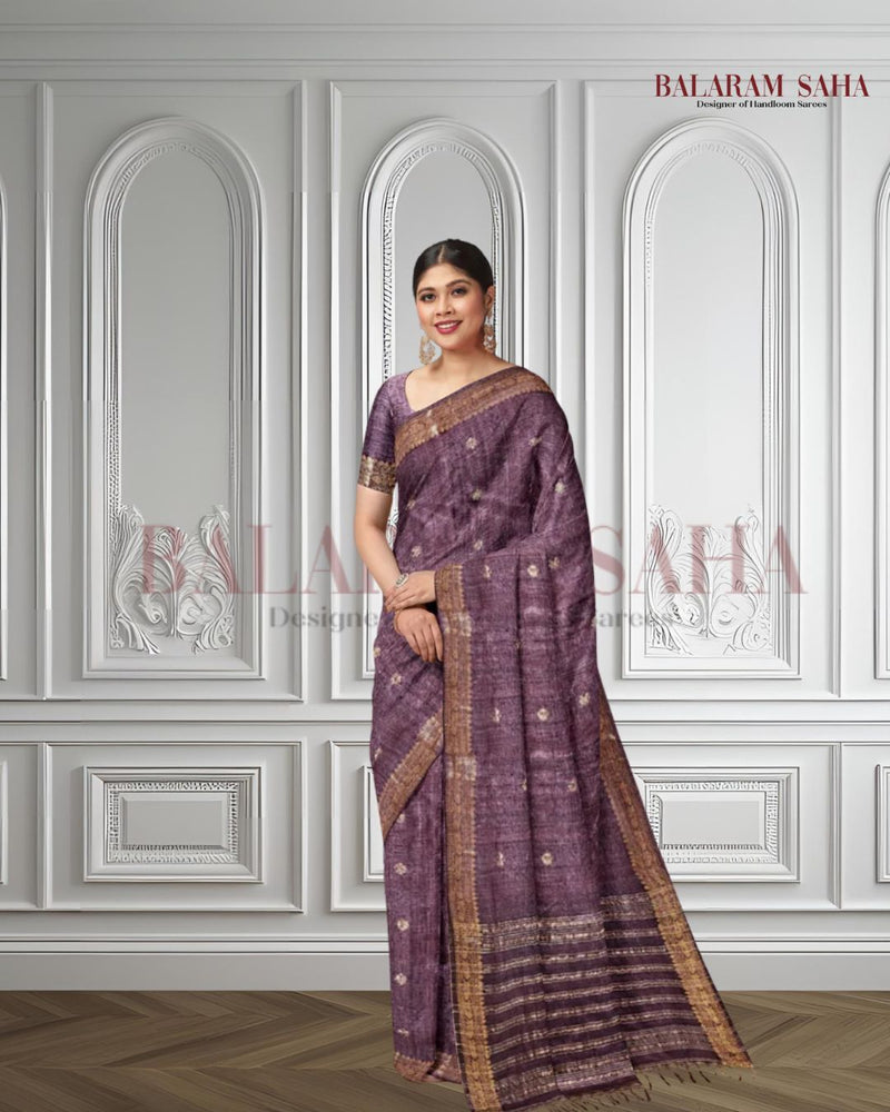 Crater Brown Soft Handloom  premium Matka Silk Saree With Zari Border Balaram Saha