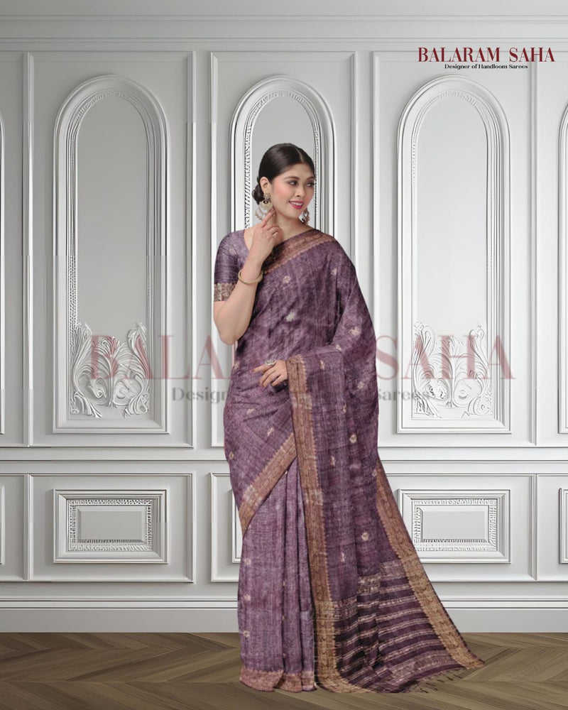 Crater Brown Soft Handloom  premium Matka Silk Saree With Zari Border Balaram Saha