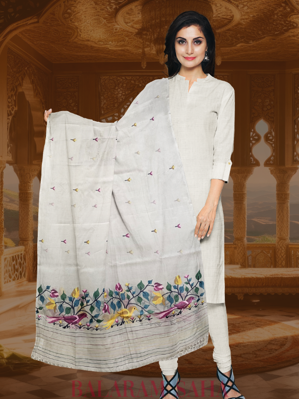 Multicolor Bird & Floral Jamdani Muslin Silk Dupatta by Balaram Saha - (balaram saha online, Handloom Dupatta, Handwoven Jamdani, Handspun Cotton, jamdani dupatta, balaram saha dupatta, cotton jamdani dupatta, jamdani dupatta online, dhakai jamdani dupatta, dupatta collection, dupatta, muslin silk)    https://www.pbs.org/