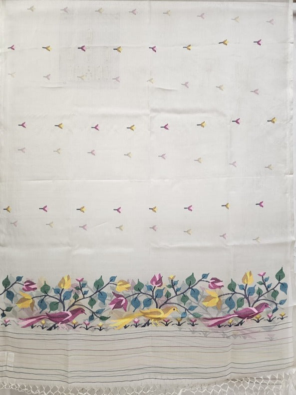 Multicolor Bird & Floral Jamdani Muslin Silk Dupatta by Balaram Saha - (balaram saha online, Handloom Dupatta, Handwoven Jamdani, Handspun Cotton, jamdani dupatta, balaram saha dupatta, cotton jamdani dupatta, jamdani dupatta online, dhakai jamdani dupatta, dupatta collection, dupatta, muslin silk)       https://www.surveymonkey.com/