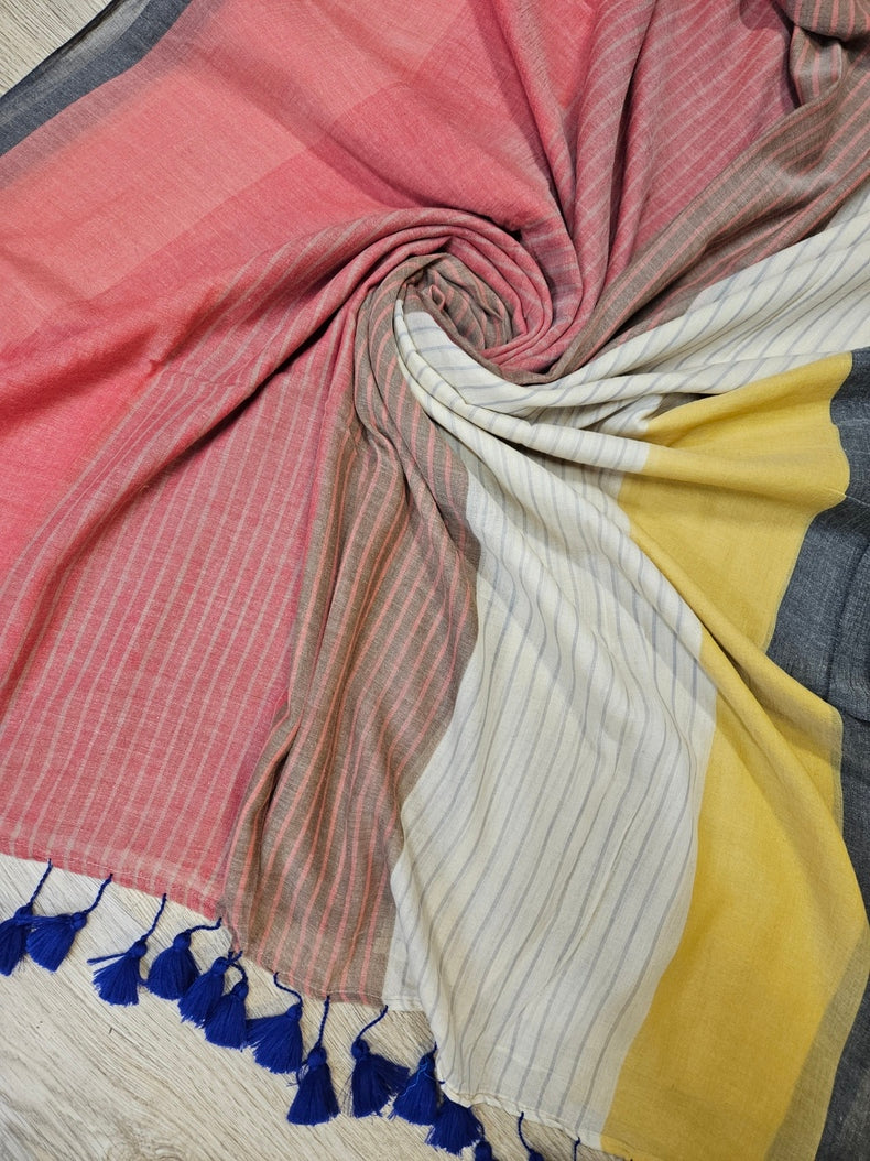 Multicolor Hnadloom Soft Mul Cotton Comfart Wear Saree Balaram Saha