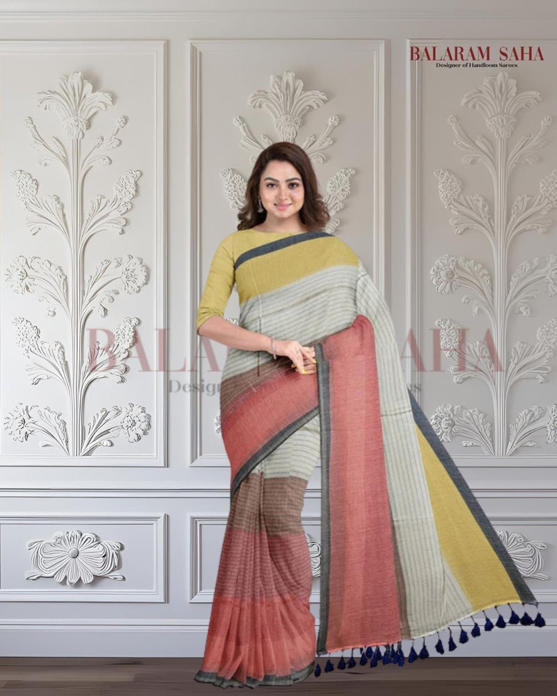 Multicolor Hnadloom Soft Mul Cotton Comfart Wear Saree Balaram Saha