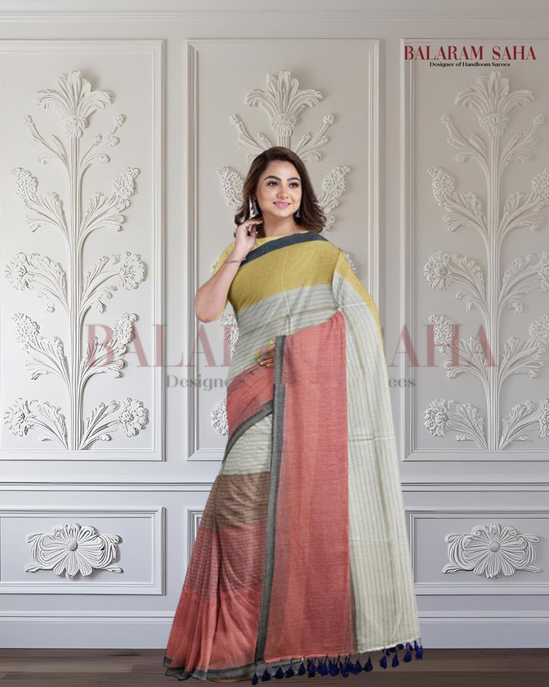 Multicolor Hnadloom Soft Mul Cotton Comfart Wear Saree Balaram Saha