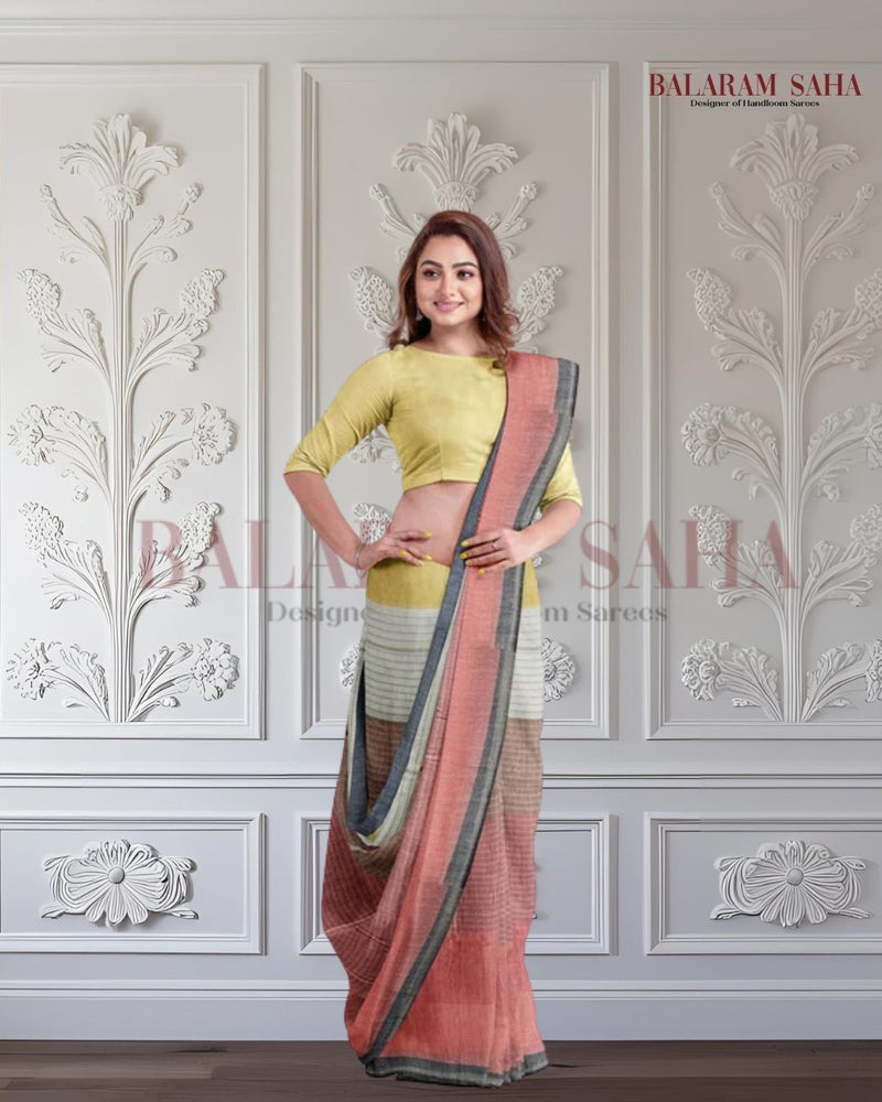 Multicolor Hnadloom Soft Mul Cotton Comfart Wear Saree Balaram Saha
