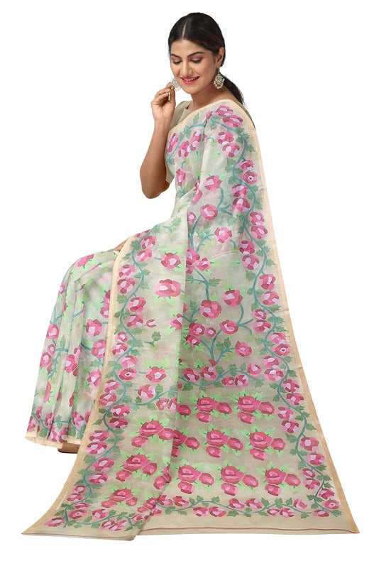 Multicolor Handwoven Pure Muslin Silk Jamdani Saree Balaram Saha