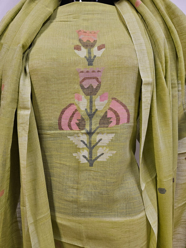 Mustard Green Cotton Jamdani Unstitched Kurta Set from Balaram Saha - (balaram saha online, Handloom Dupatta, Handwoven Jamdani, Handspun Cotton, jamdani dupatta, balaram saha dupatta, cotton jamdani dupatta, jamdani dupatta online, dhakai jamdani dupatta, dupatta collection, dupatta)   https://www.weebly.com/in