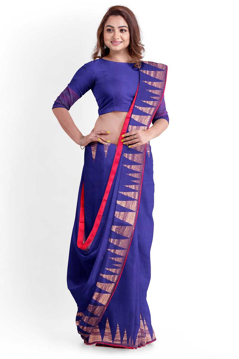 Navy-Blue & Red Handloom Premium Cotton Saree With Temple Border of Balaram Saha (handloom saree, cotton saree, handloom cotton saree, balaram saha online, handloom sarees, balaram saha handloom saree store photos, balaram saha handloom saree store, cotton handloom saree, bengal handloom sarees, pure cotton, cotton saree for women, cotton saree online)  https://wordpress.com/