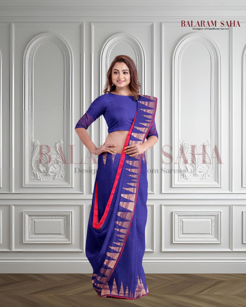 Navy-Blue & Red Handloom Premium Cotton Saree With Temple Border of Balaram Saha (handloom saree, cotton saree, handloom cotton saree, balaram saha online, handloom sarees, balaram saha handloom saree store photos, balaram saha handloom saree store, cotton handloom saree, bengal handloom sarees, pure cotton, cotton saree for women, cotton saree online)  https://wordpress.com/