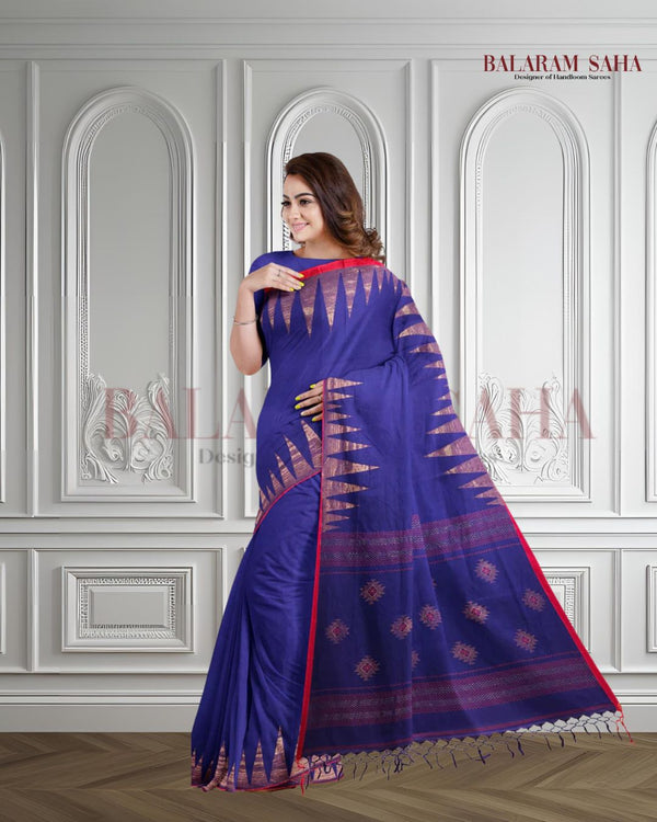 Navy-Blue & Red Handloom Premium Cotton Saree With Temple Border of Balaram Saha (handloom saree, cotton saree, handloom cotton saree, balaram saha online, handloom sarees, balaram saha handloom saree store photos, balaram saha handloom saree store, cotton handloom saree, bengal handloom sarees, pure cotton, cotton saree for women, cotton saree online)  https://www.adobe.com/