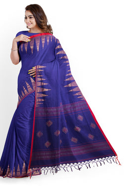 Navy-Blue & Red Handloom Premium Cotton Saree With Temple Border of Balaram Saha (handloom saree, cotton saree, handloom cotton saree, balaram saha online, handloom sarees, balaram saha handloom saree store photos, balaram saha handloom saree store, cotton handloom saree, bengal handloom sarees, pure cotton, cotton saree for women, cotton saree online)  https://www.adobe.com/