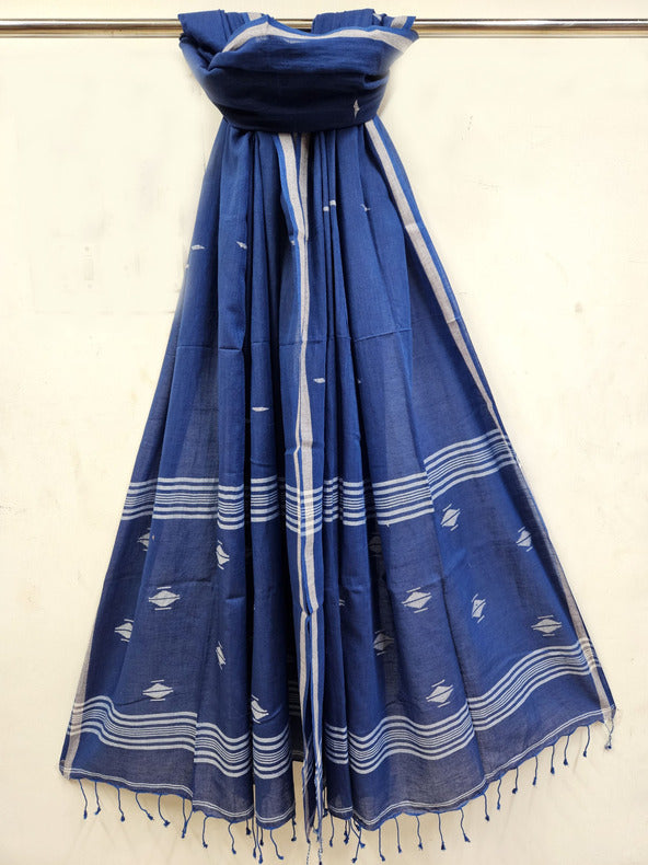 Navy and White Handspun Handwoven Cotton Jamdani Dupatta by Balaram Saha   https://www.reuters.com/