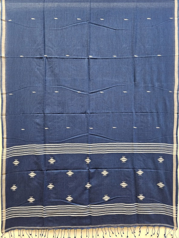 Navy and White Handspun Handwoven Cotton Jamdani Dupatta by Balaram Saha   https://www.wix.com/