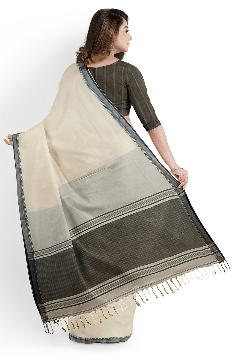 Off-White & Black Handloom Fine Cotton Saree With Black Border Of Balaram Saha (handloom saree, cotton saree, handloom cotton saree, balaram saha online, handloom sarees, balaram saha handloom saree store photos, balaram saha handloom saree store, cotton handloom saree, bengal handloom sarees, pure cotton, cotton saree for women, cotton saree online)   https://en.wikipedia.org/wiki/Main_Page