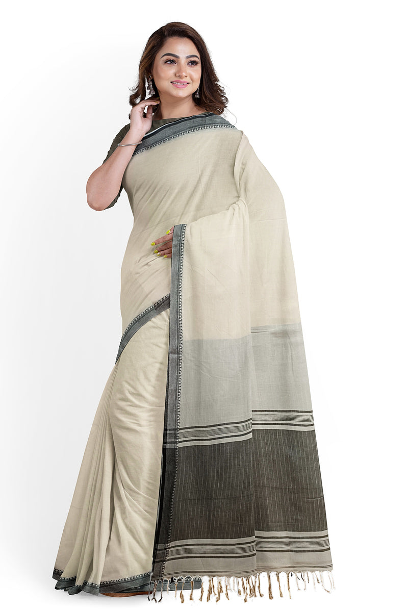 Off-White & Black Handloom Fine Cotton Saree With Black Border Of Balaram Saha (handloom saree, cotton saree, handloom cotton saree, balaram saha online, handloom sarees, balaram saha handloom saree store photos, balaram saha handloom saree store, cotton handloom saree, bengal handloom sarees, pure cotton, cotton saree for women, cotton saree online)  https://www.pearltrees.com/