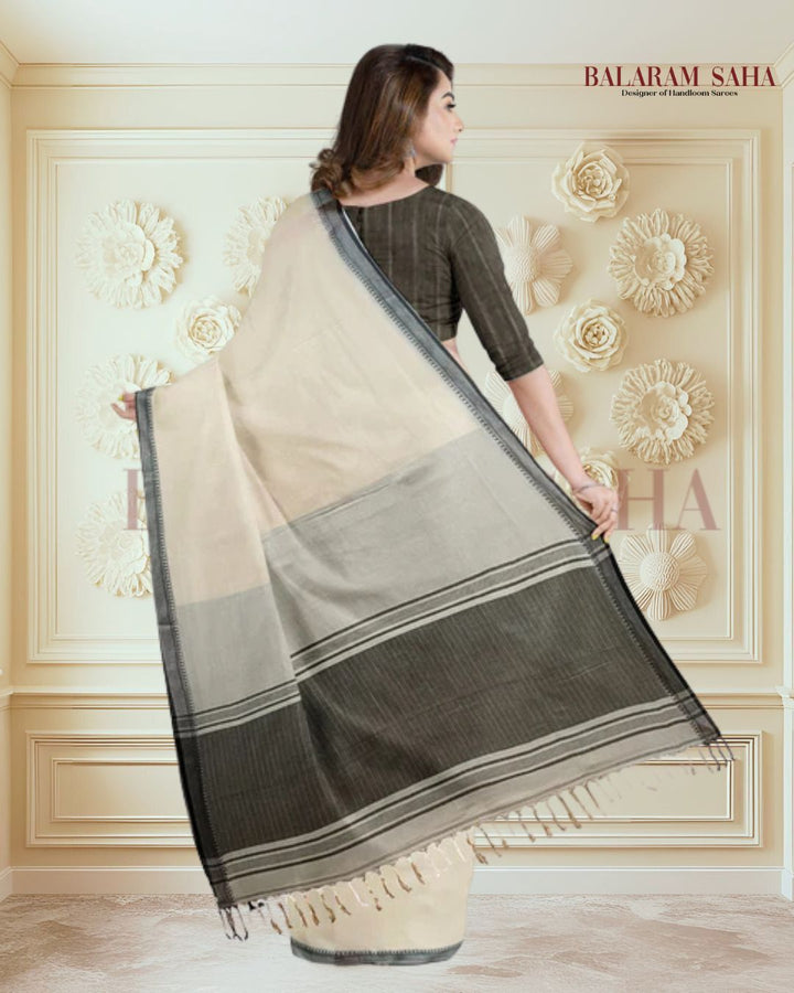 Off-White & Black Handloom Fine Cotton Saree With Black Border Of Balaram Saha (handloom saree, cotton saree, handloom cotton saree, balaram saha online, handloom sarees, balaram saha handloom saree store photos, balaram saha handloom saree store, cotton handloom saree, bengal handloom sarees, pure cotton, cotton saree for women, cotton saree online)   https://en.wikipedia.org/wiki/Main_Page