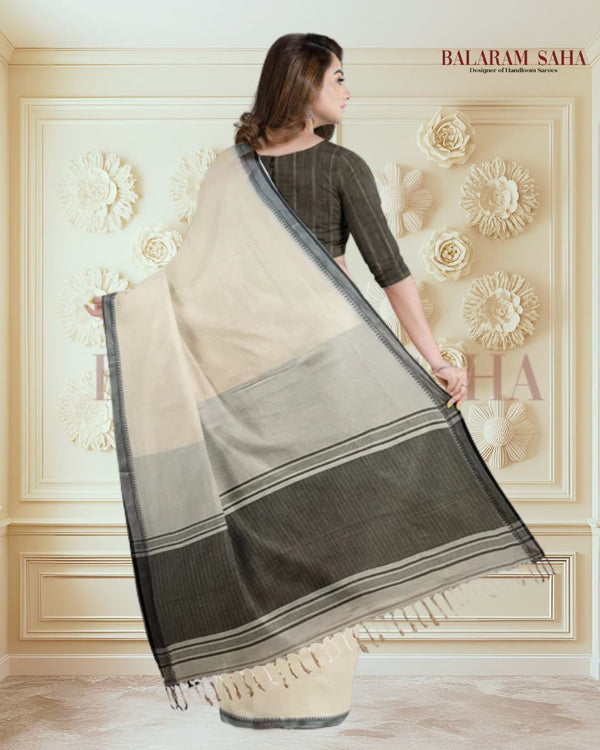 Off-White & Black Handloom Fine Cotton Saree With Black Border Of Balaram Saha (handloom saree, cotton saree, handloom cotton saree, balaram saha online, handloom sarees, balaram saha handloom saree store photos, balaram saha handloom saree store, cotton handloom saree, bengal handloom sarees, pure cotton, cotton saree for women, cotton saree online)   https://en.wikipedia.org/wiki/Main_Page