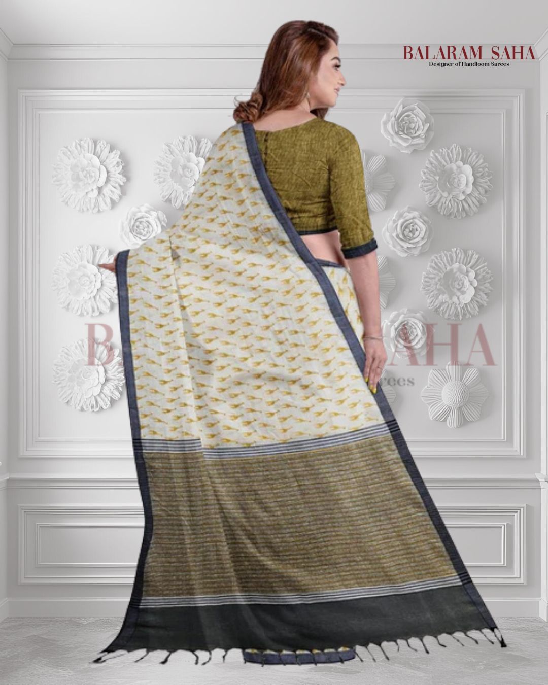 Off-White Black Premium Handloom Cotton From Balaram Saha - (handloom saree, cotton saree, handloom cotton saree, balaram saha online, handloom sarees, cotton handloom saree, bengal handloom sarees, pure cotton, cotton saree for women, cotton saree online)  https://archive.org/

