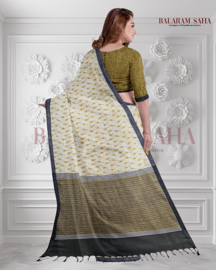 Off-White Black Premium Handloom Cotton From Balaram Saha - (handloom saree, cotton saree, handloom cotton saree, balaram saha online, handloom sarees, cotton handloom saree, bengal handloom sarees, pure cotton, cotton saree for women, cotton saree online)  https://archive.org/
