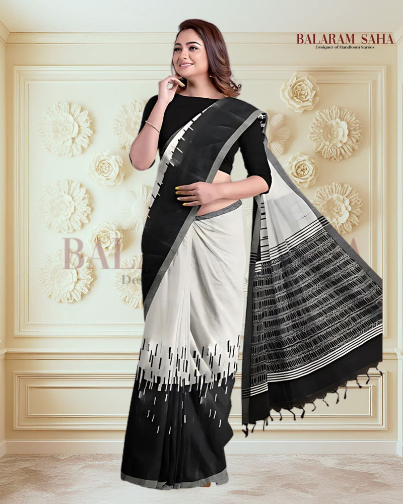 Off-White Black Premium Handloom Soft Printed Cotton Saree Balaram Saha   https://www.wsj.com/
