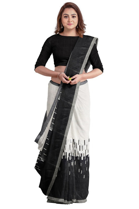 Off-White Black Premium Handloom Soft Printed Cotton Saree Balaram Saha   https://www.slideshare.net/