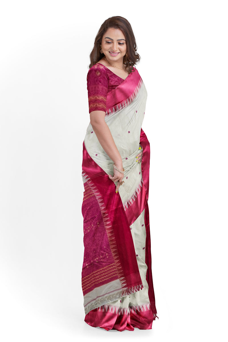 Off-White & Magenta Handloom Garad Silk Saree From Balaram Saha (handloom saree, silk saree, handloom silk saree, balaram saha online, silk sarees, balaram saha handloom saree store photos, balaram saha handloom saree store, silk handloom saree, bengal handloom sarees, pure silk, garad silk sare, silk saree online)  https://www.mediafire.com/