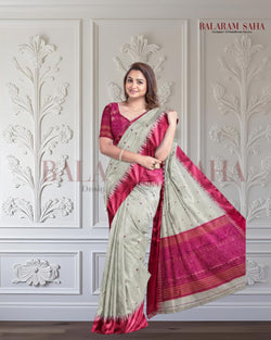 Garad Silk Dreams: The Off-White & Magenta Handloom Saree Masterpiece Of Balaram Saha Balaram Saha
