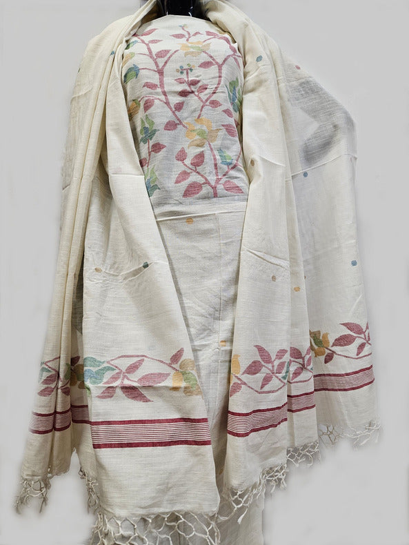 Off White & Multicolor Handwoven Cotton Jamdani Unstitched 2-Piece Set Balaram Saha    https://www.plesk.com/