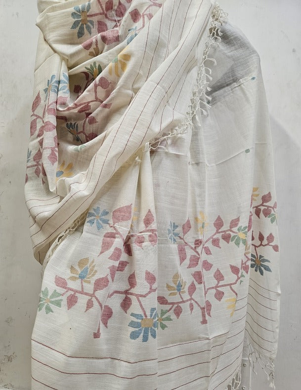 Off-White & Multicolor Handwoven Jamdani Kurta Set by Balaram Saha - (balaram saha online, Handloom Dupatta, Handwoven Jamdani, Handspun Cotton, jamdani dupatta, balaram saha dupatta, cotton jamdani dupatta, jamdani dupatta online, dhakai jamdani dupatta, dupatta collection, dupatta)   https://vimeo.com/