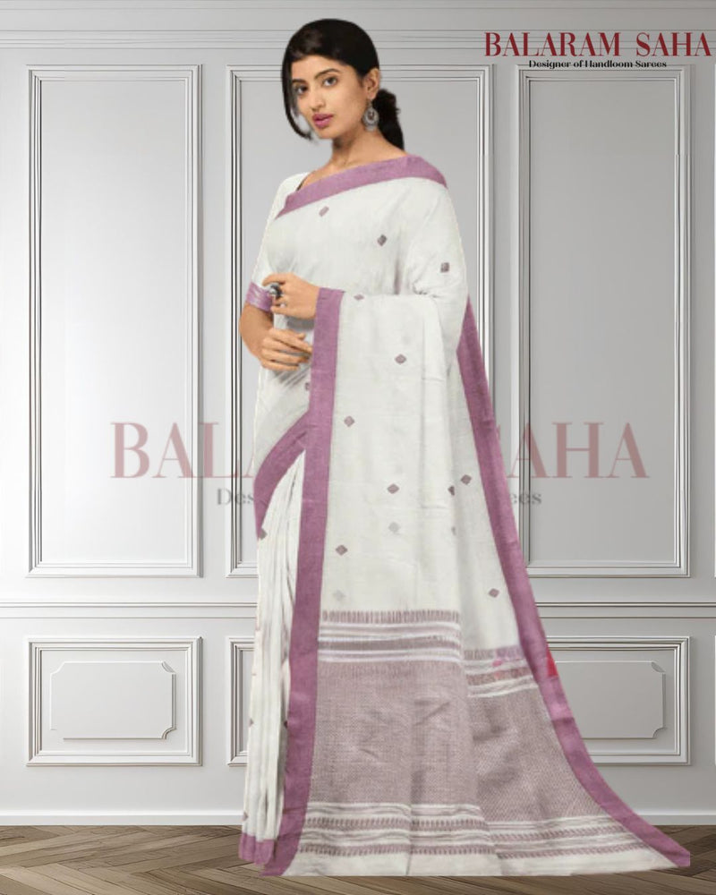 Off-White & Onion Pink Handloom Soft Cotton Saree (handloom saree, cotton saree, handloom cotton saree, balaram saha online, handloom sarees, balaram saha handloom saree store photos, balaram saha handloom saree store, cotton handloom saree, bengal handloom sarees, pure cotton, cotton saree for women, cotton saree online)   https://in.pinterest.com/