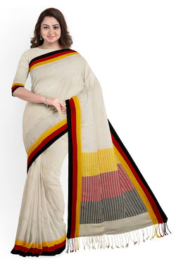 Off-White Premium Quality Handloom Soft Cotton Saree with Contrast Border by Balaram Saha - (handloom saree, cotton saree, handloom cotton saree, balaram saha online, handloom sarees, cotton handloom saree, bengal handloom sarees, pure cotton, cotton saree for women, cotton saree online)      https://www.wikipedia.org/