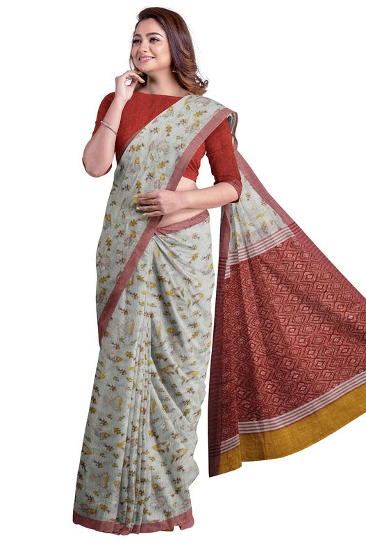 Off-White & Red Premium Handloom Cotton Saree (Fish Print) Balaram Saha - (handloom saree, cotton saree, handloom cotton saree, balaram saha online, handloom sarees, cotton handloom saree, bengal handloom sarees, pure cotton, cotton saree for women, cotton saree online)   https://www.theguardian.com/international