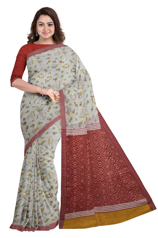 Off-White & Red Premium Handloom Cotton Saree (Fish Print) Balaram Saha - (handloom saree, cotton saree, handloom cotton saree, balaram saha online, handloom sarees, cotton handloom saree, bengal handloom sarees, pure cotton, cotton saree for women, cotton saree online)   https://www.mirror.co.uk/