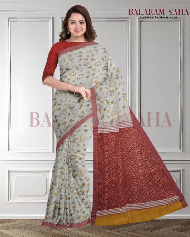 Off-White & Red Premium Handloom Cotton Saree (Fish Print) Balaram Saha - (handloom saree, cotton saree, handloom cotton saree, balaram saha online, handloom sarees, cotton handloom saree, bengal handloom sarees, pure cotton, cotton saree for women, cotton saree online)   https://www.mirror.co.uk/