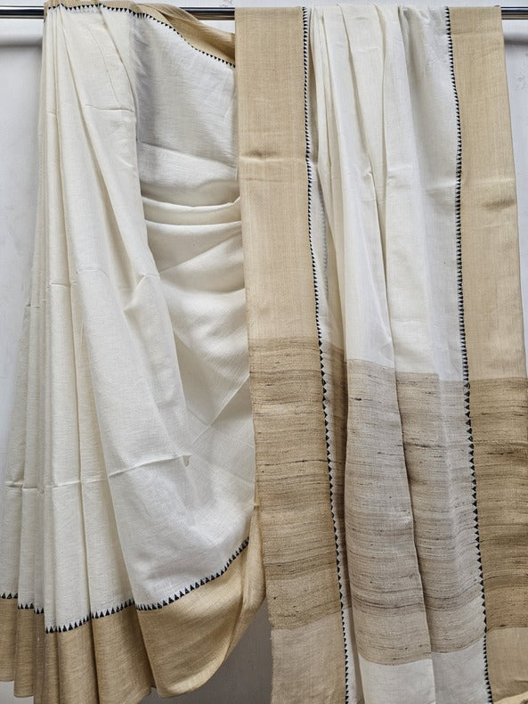 Off-White & Beige Soft Handloom Premium Cotton Saree Balaram Saha