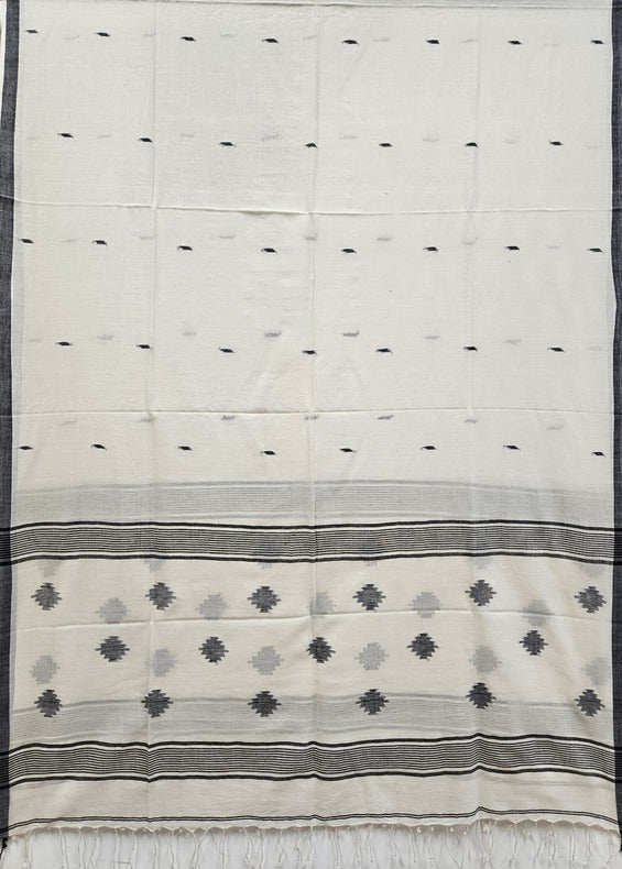 Off White & Black Handspun Handwoven Cotton Jamdani Dupatta Balaram Saha   https://www.cnet.com/