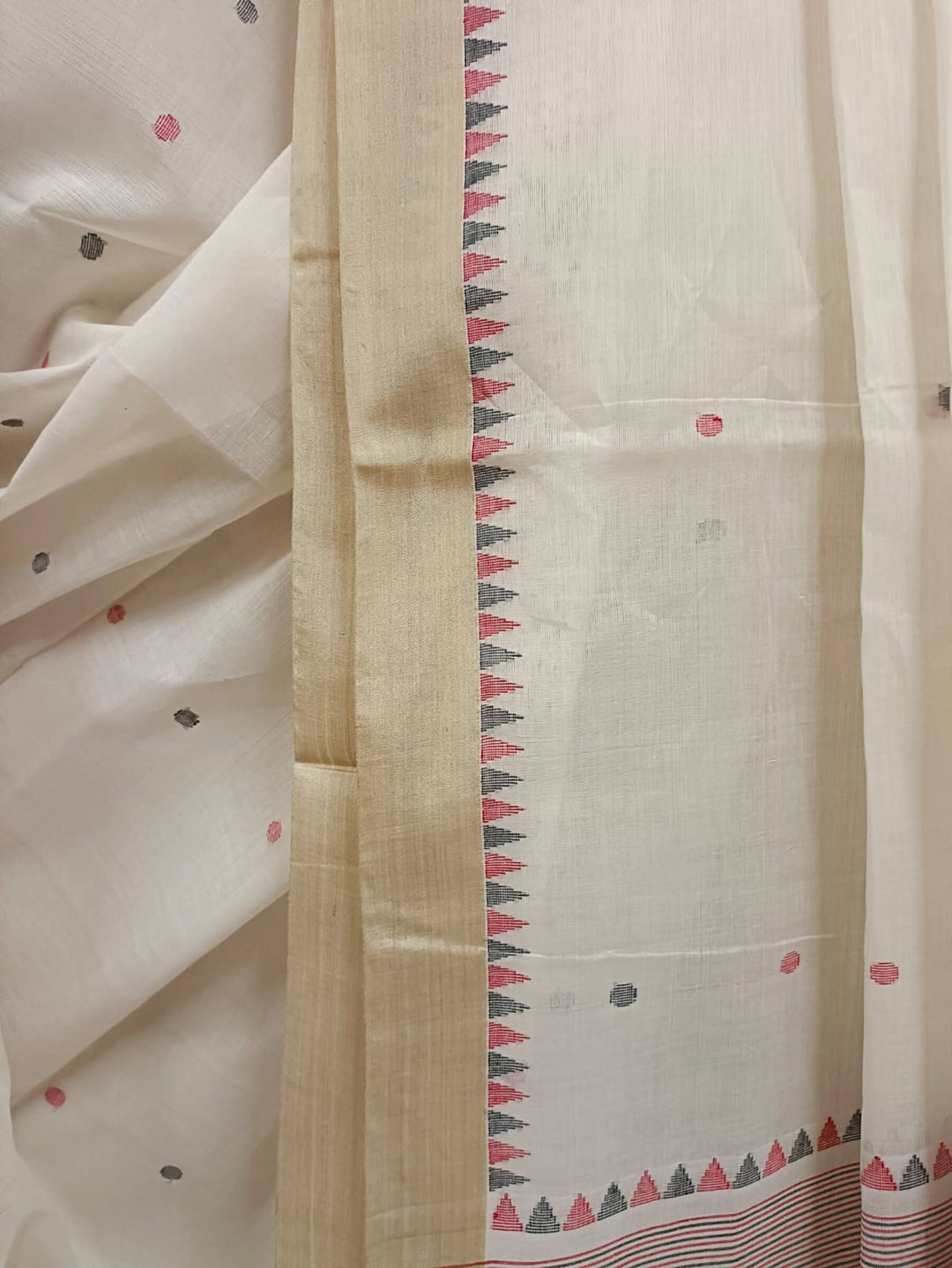 Off-White Fine Handloom Cotton Handwoven Jamdani Saree Balaram Saha