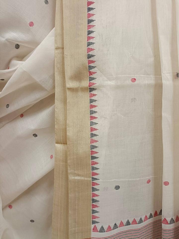 Off-White Fine Handloom Cotton Handwoven Jamdani Saree Balaram Saha