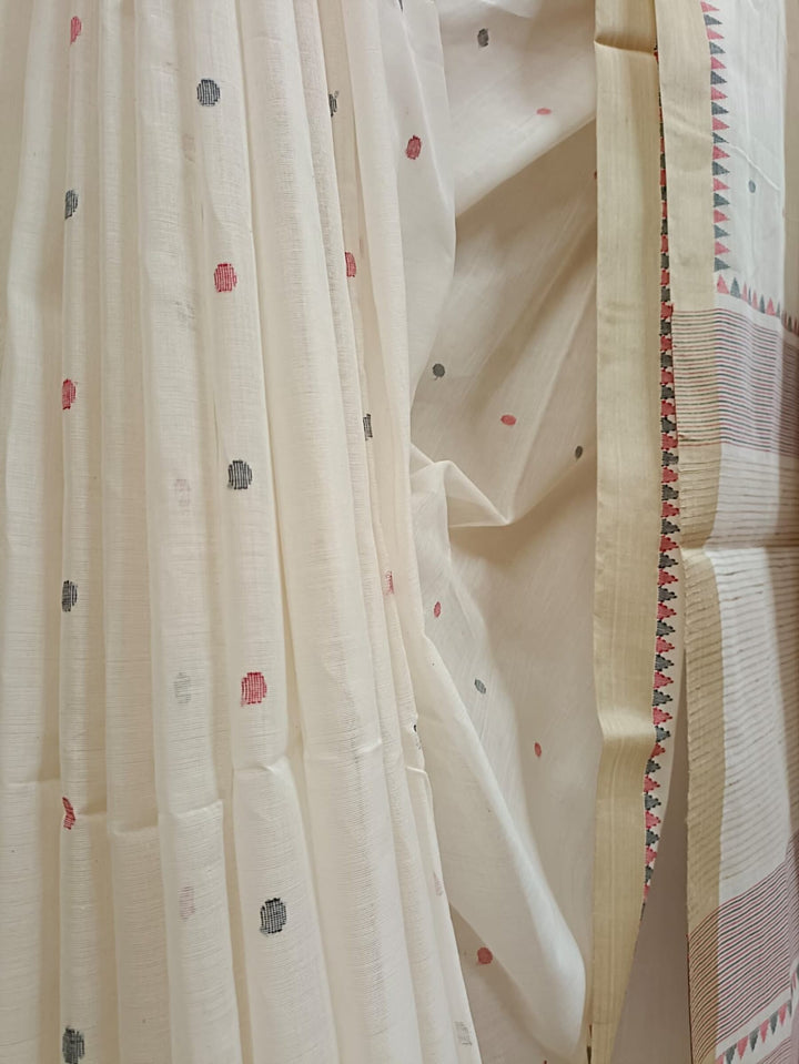 Off-White Fine Handloom Cotton Handwoven Jamdani Saree Balaram Saha